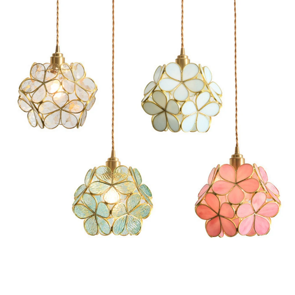 

Crystal Glass Pendant light Lamp Flower Lighting Japanese Loft Hanging Lights for Dining Room Bedroom Kitchen Art Deco Fixtures