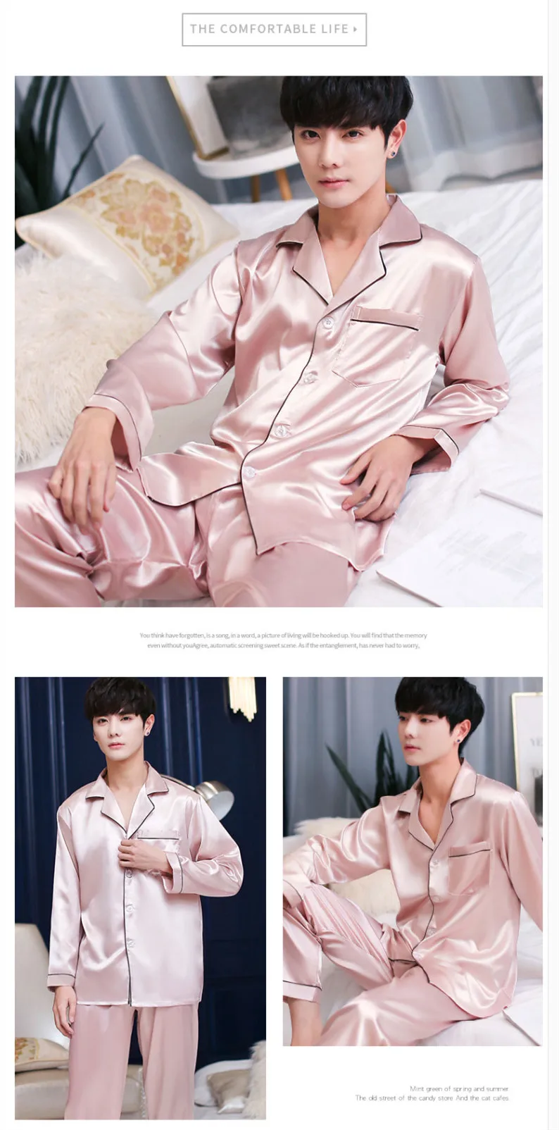 Pyjama Homme Manches Longues - Haut + Bas Soie Glacée - Ensemble Neuf Avec étiquettes