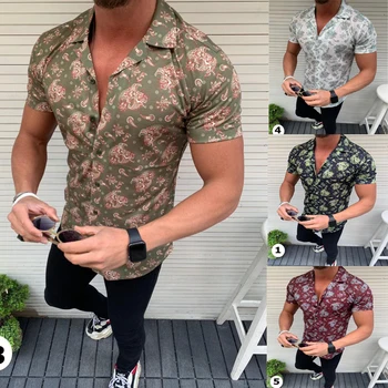 

Feitong Men Shirt 2020 V Neck Summer Fashion Shirts Casual Short Sleeves Printed Shirts Short-Sleeve Male Tops Blouses