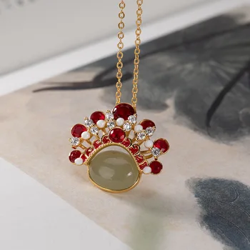 

silver high grade Hetian jade national style palace wind country Beijing opera face mask lady pendant set chain