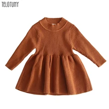 Платья для маленьких девочек; сезон осень-зима; вязаное платье принцессы с длинными рукавами «кроше»; Однотонный теплый свитер; платья для девочек; одежда для малышей; 918