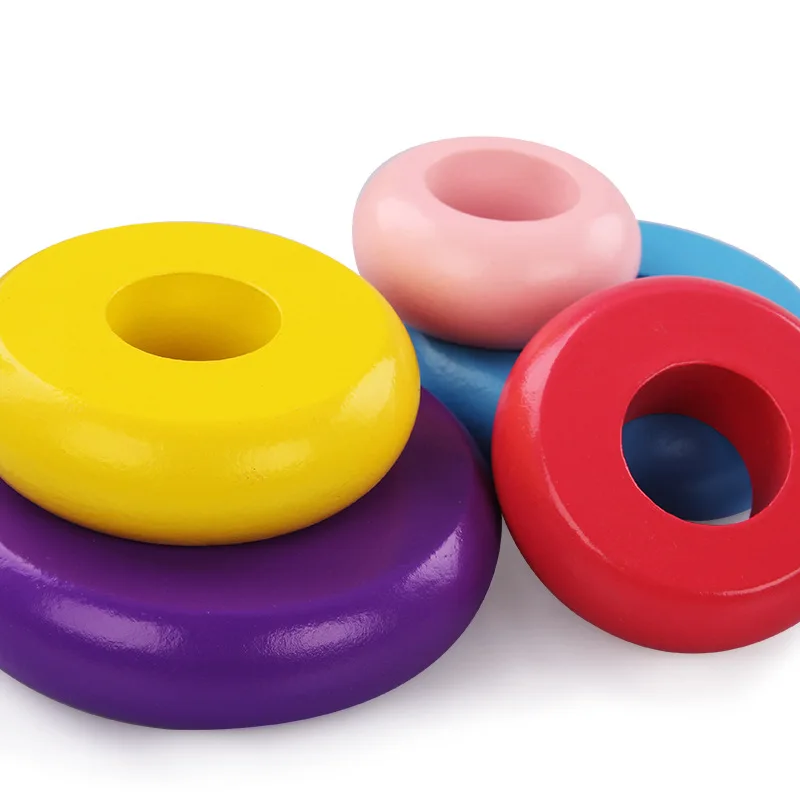 Children s wooden educational toy colored animal building tower cute animal shape building blocks cognitive game 4