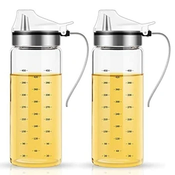 

2 Pack Olive Oil Dispenser Bottle,Oil and Vinegar Dispenser with Handle and Cap 17 Oz,Salad Dressing Cruet Glass Bottle