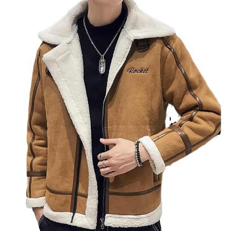 

Men Autumn Casual Warm Fleece Military Leather Jackets Parkas Men Winter Lamb cashmere Jacket Parka Coat Jackets