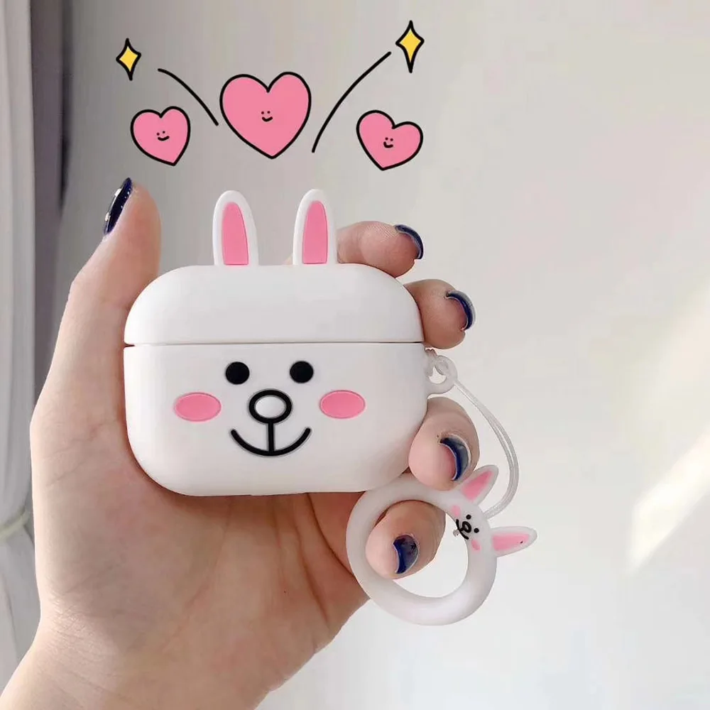 Милый чехол с кроликом AirPods Pro, силиконовый чехол с рисунком коричневого медведя, чехол для наушников AirPods 3, защитный чехол