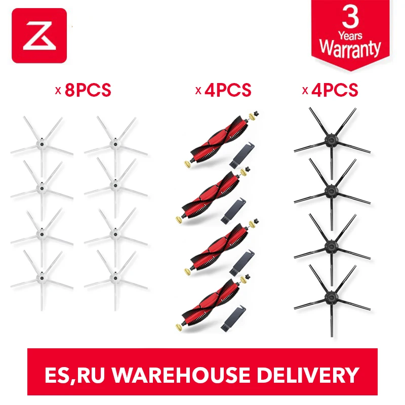 Roborock S6 Оригинальные запасные наборы для чистки Roborock для S6: 8 шт. белая щетка 4 шт. основная щетка 4 шт. черная щетка - Цвет: Roborock Spare Kits