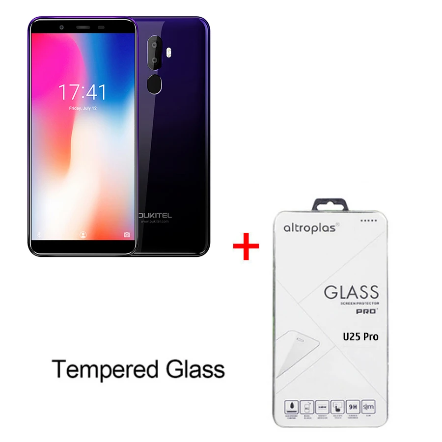 purple N Tempe Glass OUKITEL U25 PRO 5," 2.5D Android 8,1 MT6750T восьмиядерный 4 гб 64 гб 13 мп+ 2 мп/5 мп смартфон 3200 мач отпечаток пальца мобильный телефон - Цвет: purple N Tempe Glass