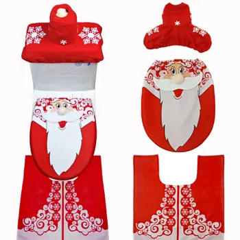 

New Hot Christmas Decor Santa Claus Snowman Bathroom Set Toilet Seat Set Cover Rug Water Tank Cover Decor New Year Decorations
