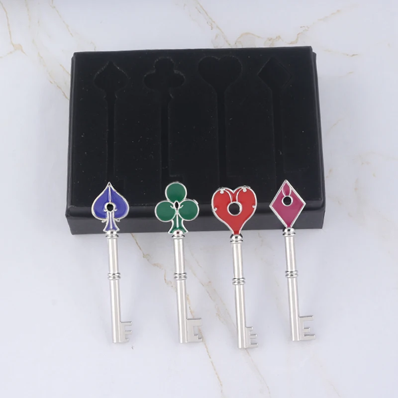 Game Residents Evils Keychain Set RPD Square Plum Heart Key Police Playing Cards Badge Pendants Keyring For Men Cosplay Jewelry