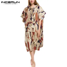 INCERUN, модный Камуфляжный Мужской Повседневный пуловер с капюшоном и коротким рукавом, пончо, Пляжная накидка, накидка, банное полотенце, домашний мужской Халат с капюшоном