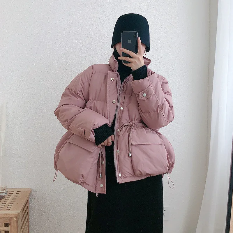 Fashion Winter Stand Collar Women Parka Coat Casual Loose Thick Warm Drawstring Jacket Women Parka Mujer Down Jacket Outerwear