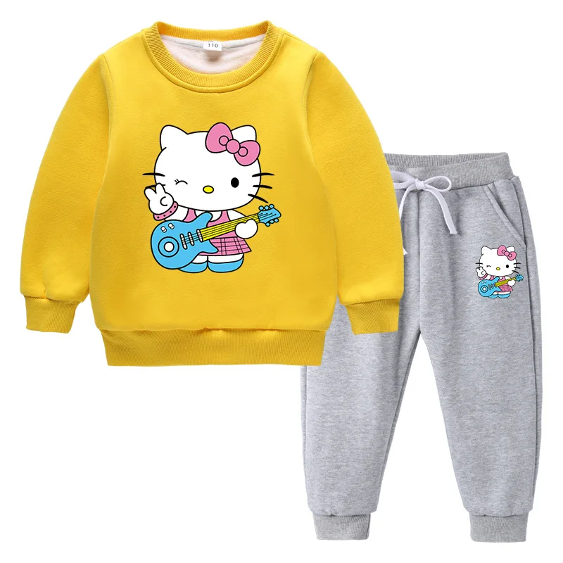 thumbnail image 1 of Conjunto de suéter de ropa para niños de Hello Kitty nuevo para niñas más terciopelo grueso cálido invierno Casual deportes conjunto de manga larga para niños, 1 of 5