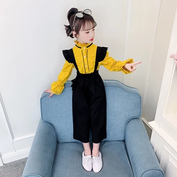 

Girls' western style bib set autumn clothes new children's clothes girl fashionable spring and autumn two-piece suit