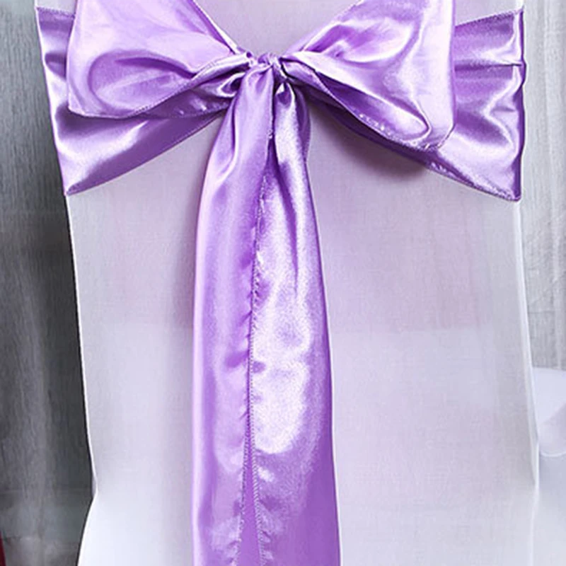 Light Purple 50Pcs/Lot Wedding Chair Sashes Satin Fabric Bow Tie Ribbon Band Event Party Chair Cover Sashes Banquet Hotel Chair Sashes Decor - Цвет: Light Purple