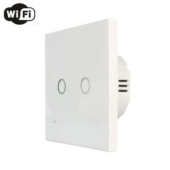 

EU Smart Wifi Wall Touch Light Switch 2 Gang WiFi Remote Smart Home Controller Work with Alexa Google Home