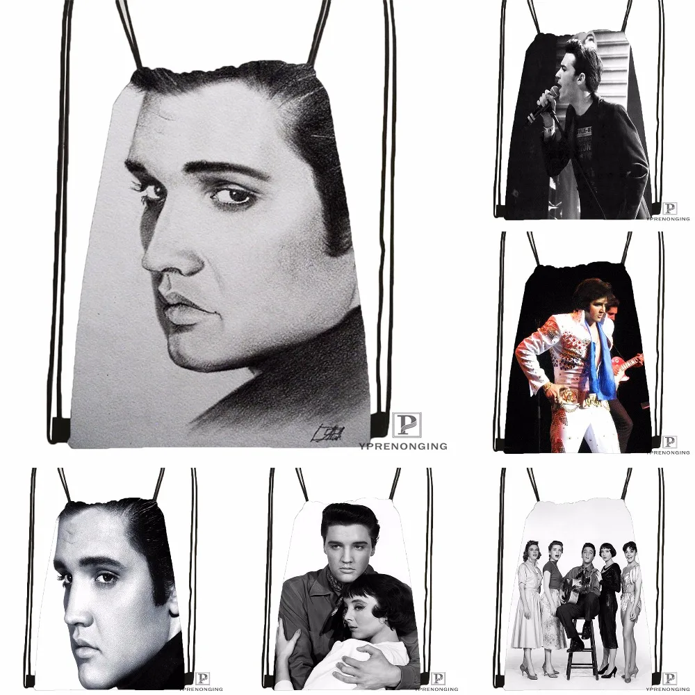 Пользовательский Presley Элвиса походная сумка на шнурке милый рюкзак для детей(черная спинка) 31x40 см#180531-03-07