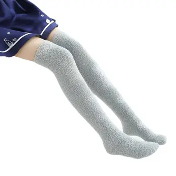 

Women Over Knee Long Socks Candy Color Stripes Coral Velvet Thigh High Stockings