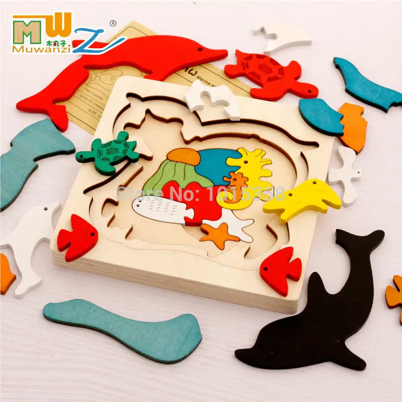 Детская деревянная головоломка, Классическая Игрушка с мультяшным 3D животным узором, детские деревянные пазлы, игрушка дельфины, динозавры, обучающая головоломка, подарок