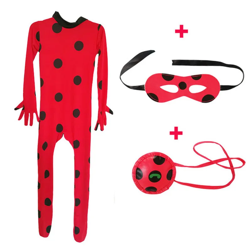 

2019 Fantasia Kids Lady Bug Costumes Girls Women Child Spandex Ladybug Costume Jumpsuit Fancy Halloween Cosplay Marinette Wig