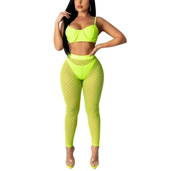 

Women High Waist Fishnet Mesh Sheer Pants Beach Bikini Cover Up Trousers Neon Vintage Fashion Pant 2020 Summer Slim Trouser