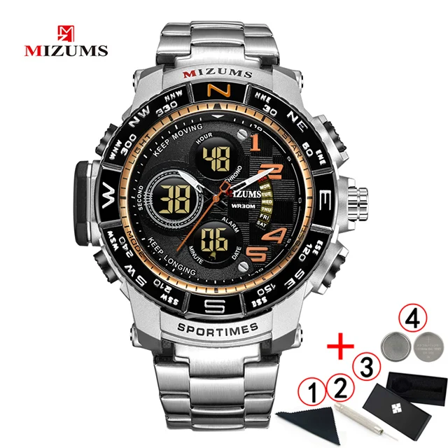 Мужские часы Топ бренд класса люкс Mizums спортивные золотые часы мужские золотые Цифровые мужские наручные часы мужские часы Relogio Masculin - Цвет: silver gold box
