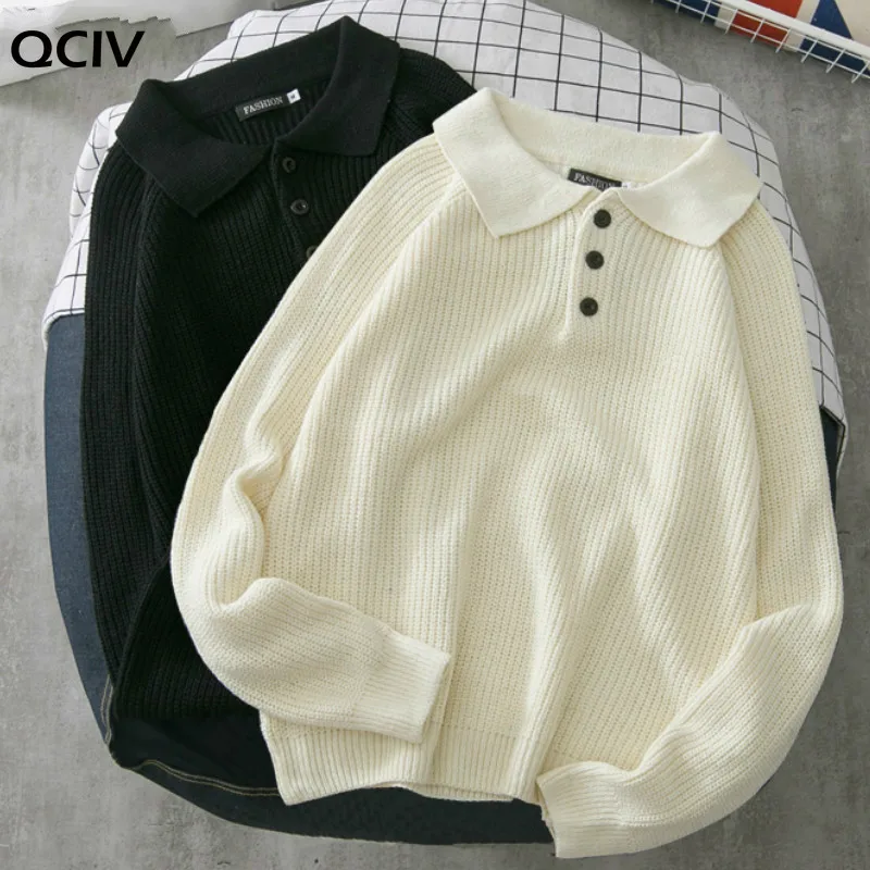 

Men Sweaters Turn-down Collar Solid Chic Plus Size 2XL Students All-match Mens Daily Outwear Loose Korean Style Couples Harajuku