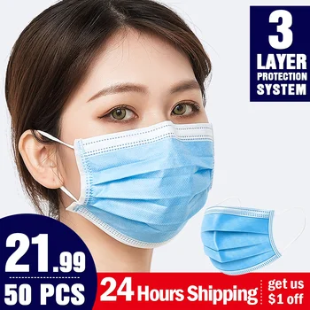 

50pcs Face Mouth Mask Disposable Protect 3 Layers Filter Dustproof Earloop Non Woven Mouth Masks 24 hours Shipping