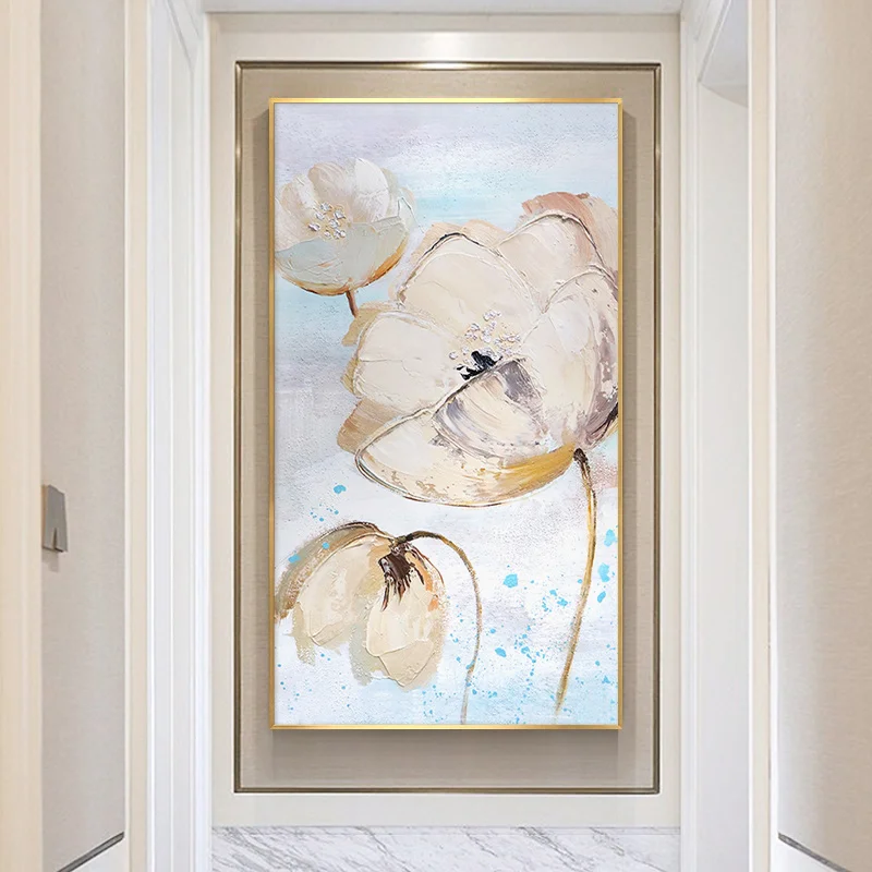 

Simple hand-painted Oil Painting Modern Abstract Floral Decorative Vertical Version Entrance Hallway Hallway Paintings Thick Oil