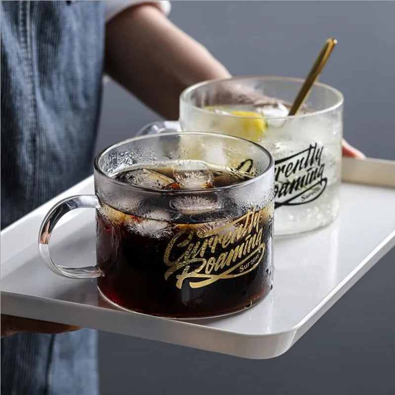 Стеклянная кружка креативная для молока сока воды черная позолоченная блестящая