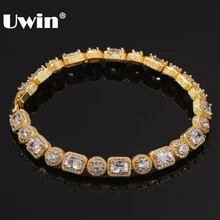 UWIN роскошный микро Pave кубический цирконий микс круглый и квадратный Браслет Bling 8 мм Шарм Мужские браслеты для хип-хопа ювелирные изделия