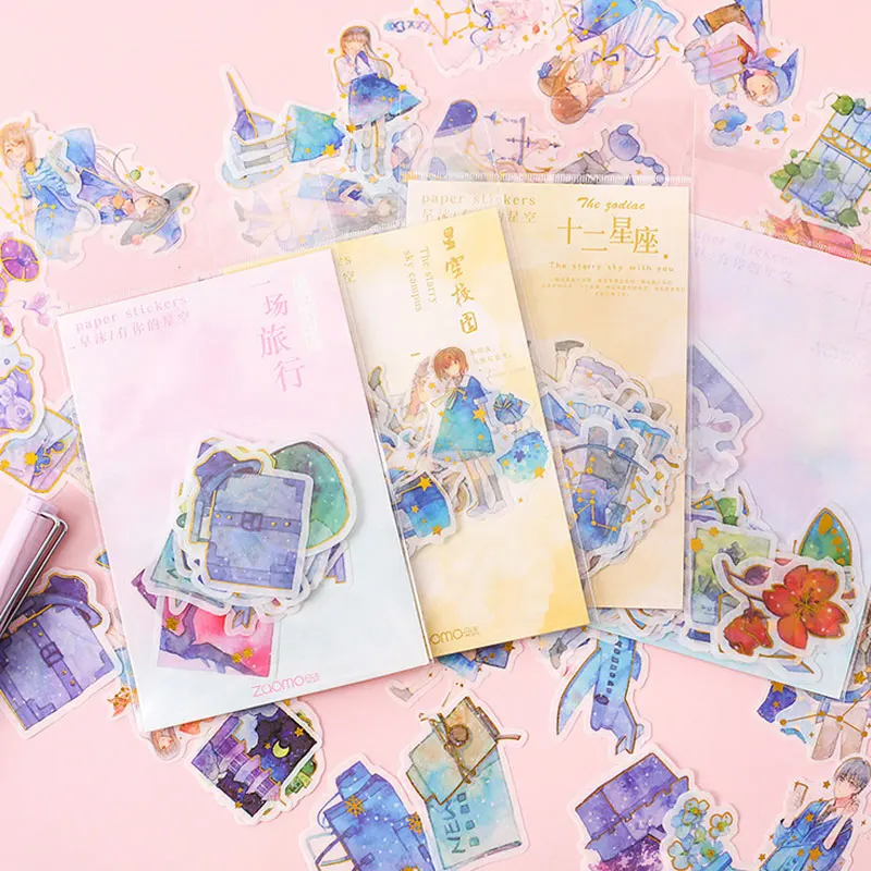 

40pcs/bag starry sky ocean gilding paper sticker children diy Handmade Gift Card photo album Scrapbook diary decoration stickers
