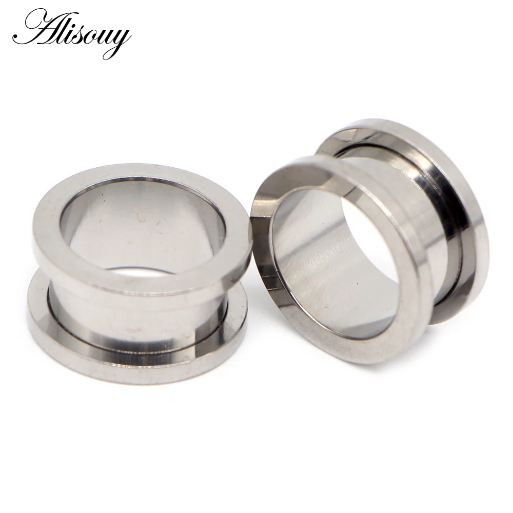 Alisouy 2pcs 1.2-30mm Stainless Steel Ear Tunnels Plugs Black Gold Color Expander Stretcher Ear Gauges Piercing Body Jewelry 3