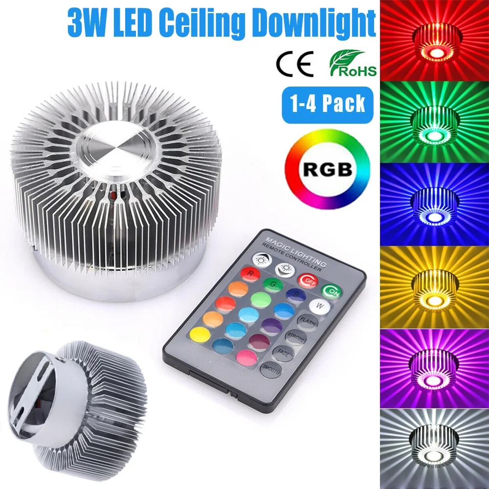 3W RGB LED Ceiling Light Dimmable Sun flower Colorful Light Remote Control Bedroom LED Downlight Living Room Decor Lamps D30 shallow downlights