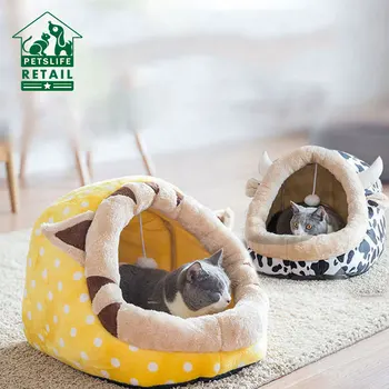 

Cute Cat Bed Semi-closed Cats House Soft Warm Small Medium Dog Bed Pet House Built-in Fun Decoration for Cat Teddy Chihuahua Mat