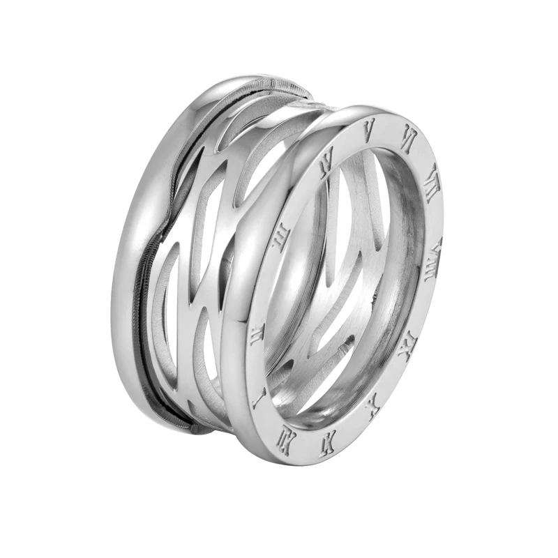 Roman Numeral Stripe Ring Stainless Steel Classic Design Woman Jewelry Gold Color Luxury Brand Ring