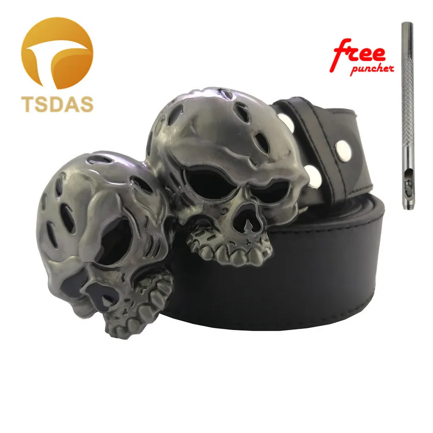 6 Металлическая пряжка с черепом с оловянной отделкой двойная голова черепа страшная Западная ширина пряжка ремня с непрерывным запасом - Цвет: 6