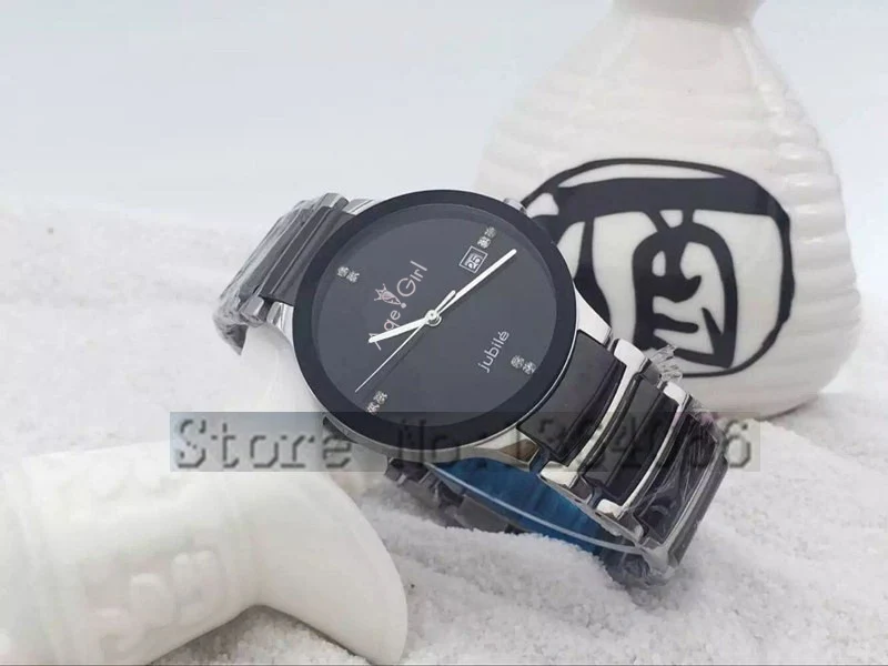 

NEW Black Ceramic Men's top brand Mens Women's fashion Couple Watches Silver Gold Japanese Quartz logo Stainless Steel Men Watch