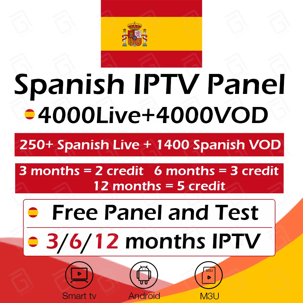 Испания IPTV для реселлеров Панель 4000Live+ 4000 VOD Тесты Франция Португалия арабский IPTV подписка 3/6/12 месяцев по мере того как вы контролем