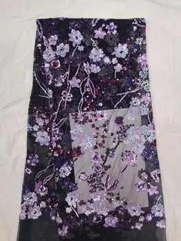 

African Lace Fabric Purple Nigerian Lace Fabric Bridal 2019 High Quality Net Tulle Lace Fabric For Wedding Party