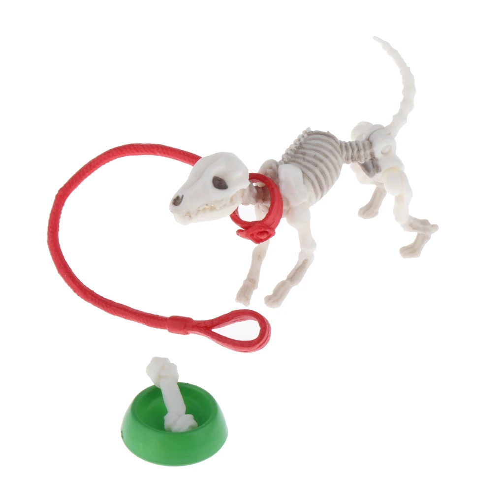 Mini Pose Skeleton Doll/Dog Joints Moveable Action Figure Collection Halloween Dollhouse Model Decorations Set for Friends 3
