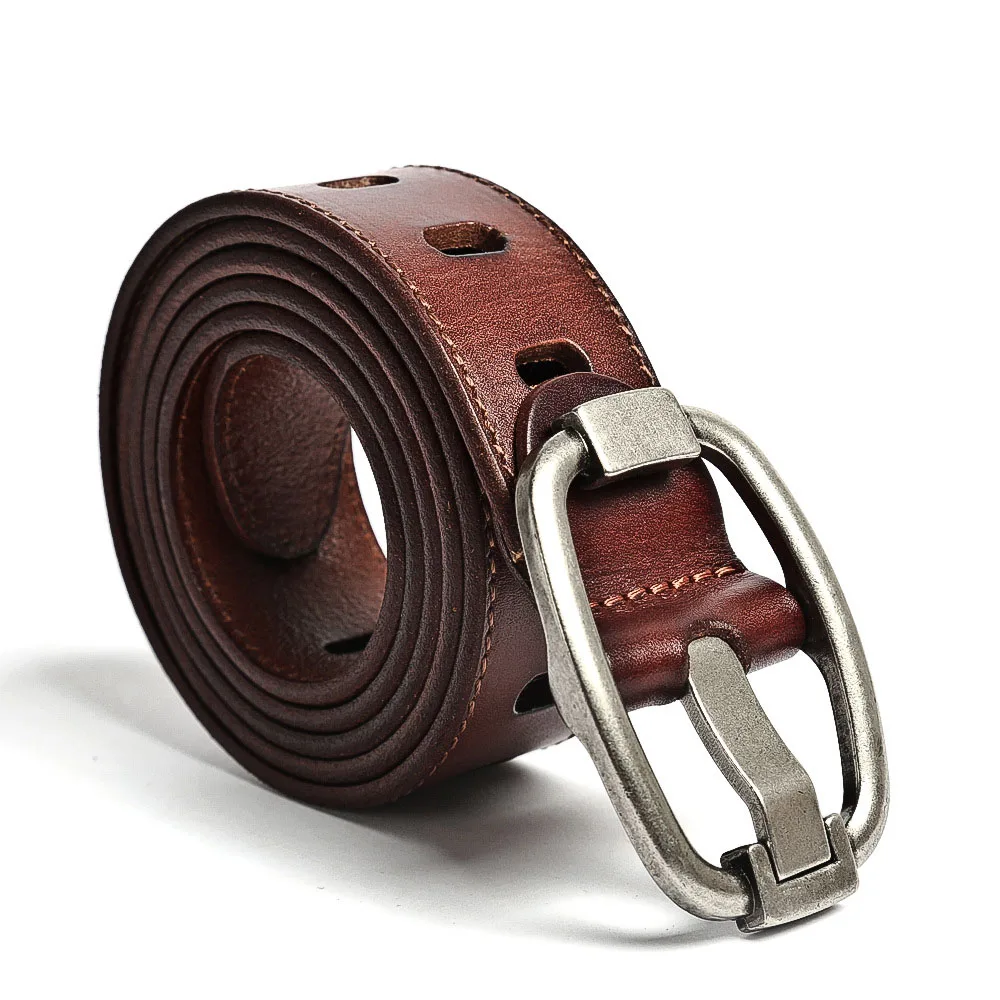Brown Deeppel 1 шт., 3,8*120 см, мужские ремни из натуральной воловьей кожи, ковбойский пояс с пряжкой из нержавеющей стали, Молодежные джинсы, DecorativeYB609 - Цвет: Brown