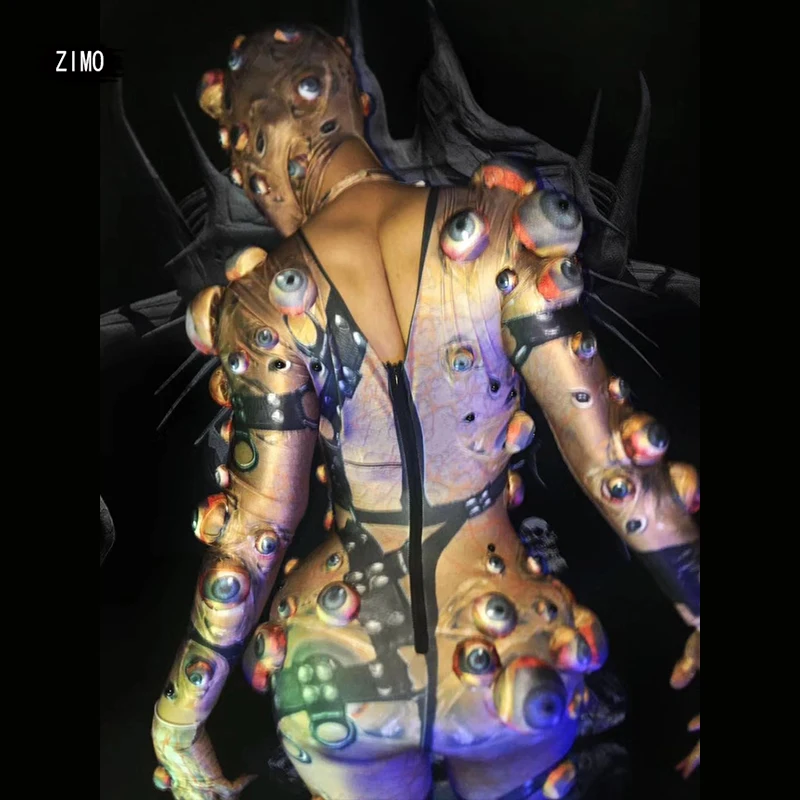 Halloween Men Women Horror Costume 3D Eye Novelty Jumpsuit coat Stretch Rompers Nightclub Party Scary stage drag queen Costumes