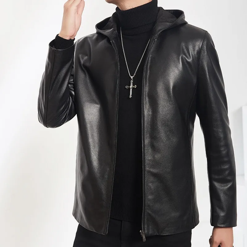 Для мужчин s Кожаные куртки Демисезонный Байкер Мотоцикл человек пальто ветрозащитная верхняя одежда Для мужчин классические с капюшоном