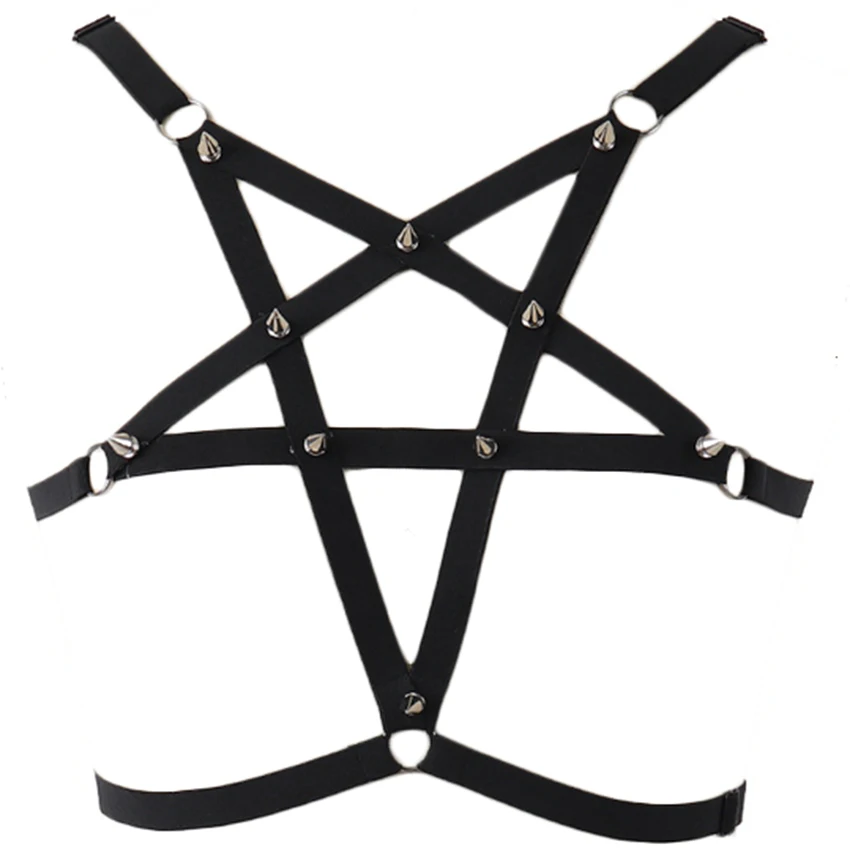 Pentagram Body Harness Bra Pastel Goth Sexy Lingerie Rivet Woman Open Chest Bondage Cage Bra Star Body Belt