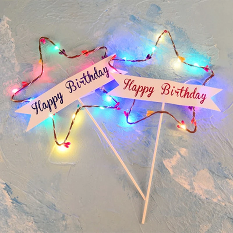 1 Pc Led Five-pointed Star Cake Topper Happy Birthday Baking Party Decorations Glowing Home Celebration Decor | Дом и сад