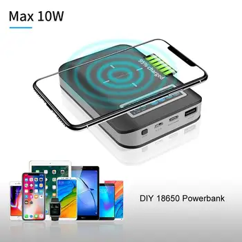 

4x 18650 Battery DIY Qi Wireless Charger USB Type C PD Fast Charge Power Bank Box Shell Case for Mobile Phone Cellphone Tablet