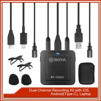 BOYA BY-DM20-Micrófono de solapa Lavalier desmontable de doble cabeza, Compatible con interfaz USB tipo C, monitoreo en tiempo Real