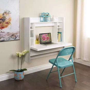 

Wall Mounted Desk With Storage Shelves Home Computer Table Floating Dining Desk