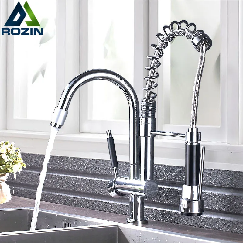 Chrome Kitchen Swivel Spout Single Handle Sink Faucet Pull Down Spray Mixer Tap