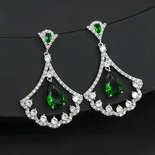  2020 Vintage Style Fan Shape Silver colour Earrings High Quality Cubic Zircon Dangle Earrings Women Wedding Jewelry Gift 